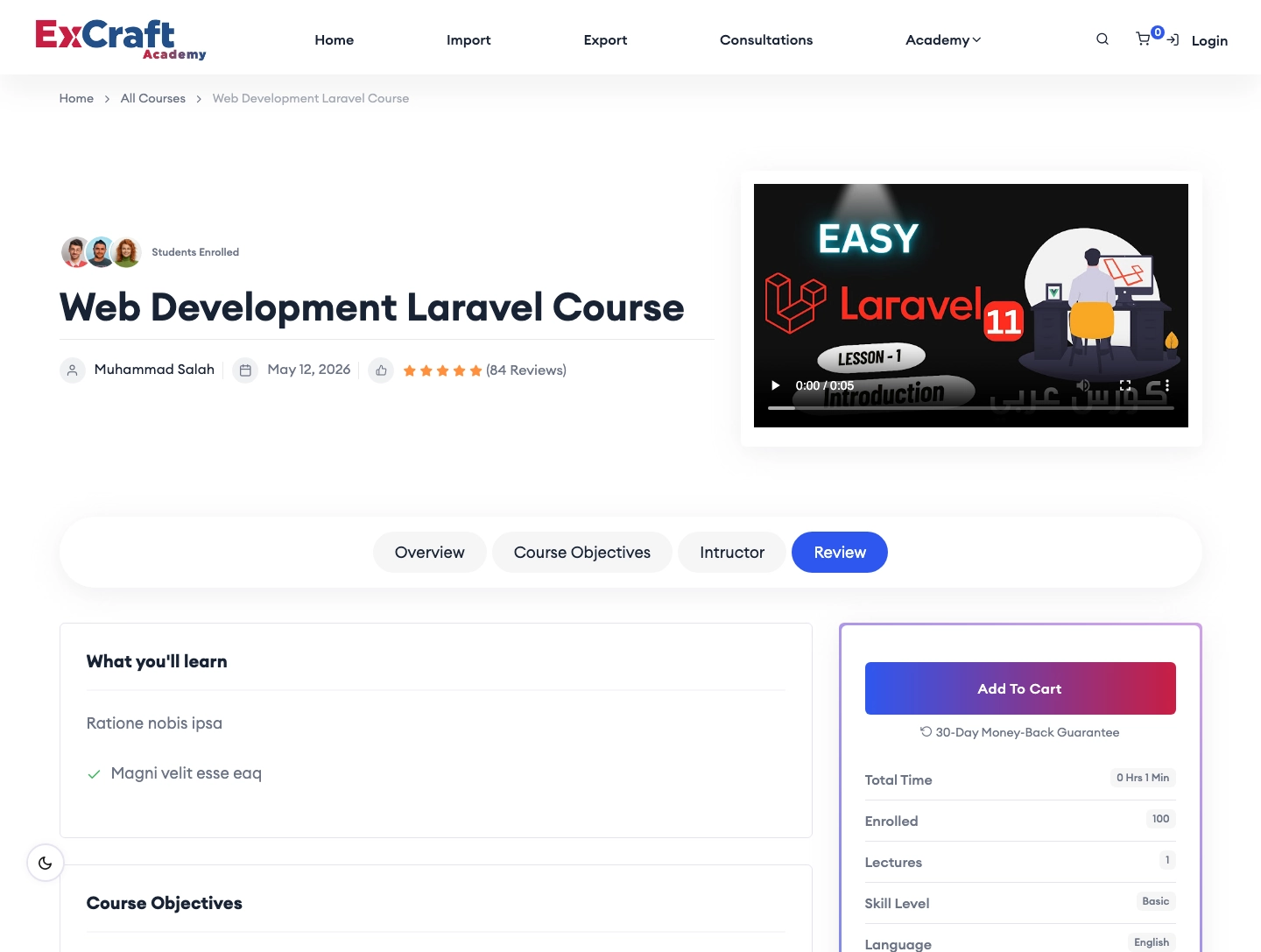 Single Course Page