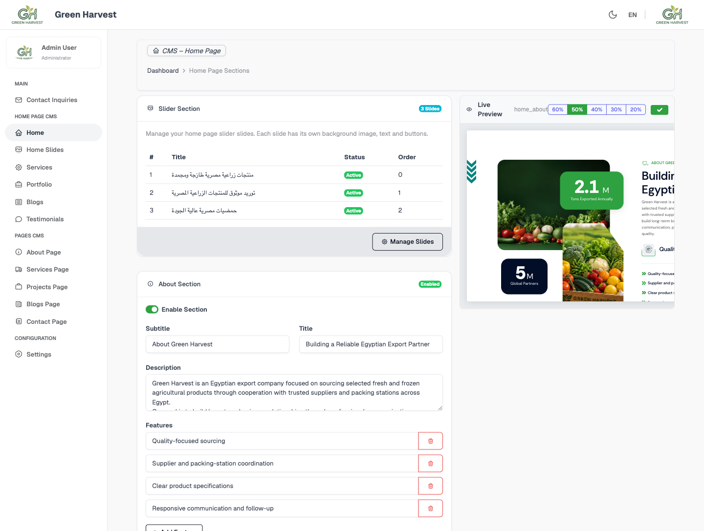 CMS &mdash; Live Preview Per Section