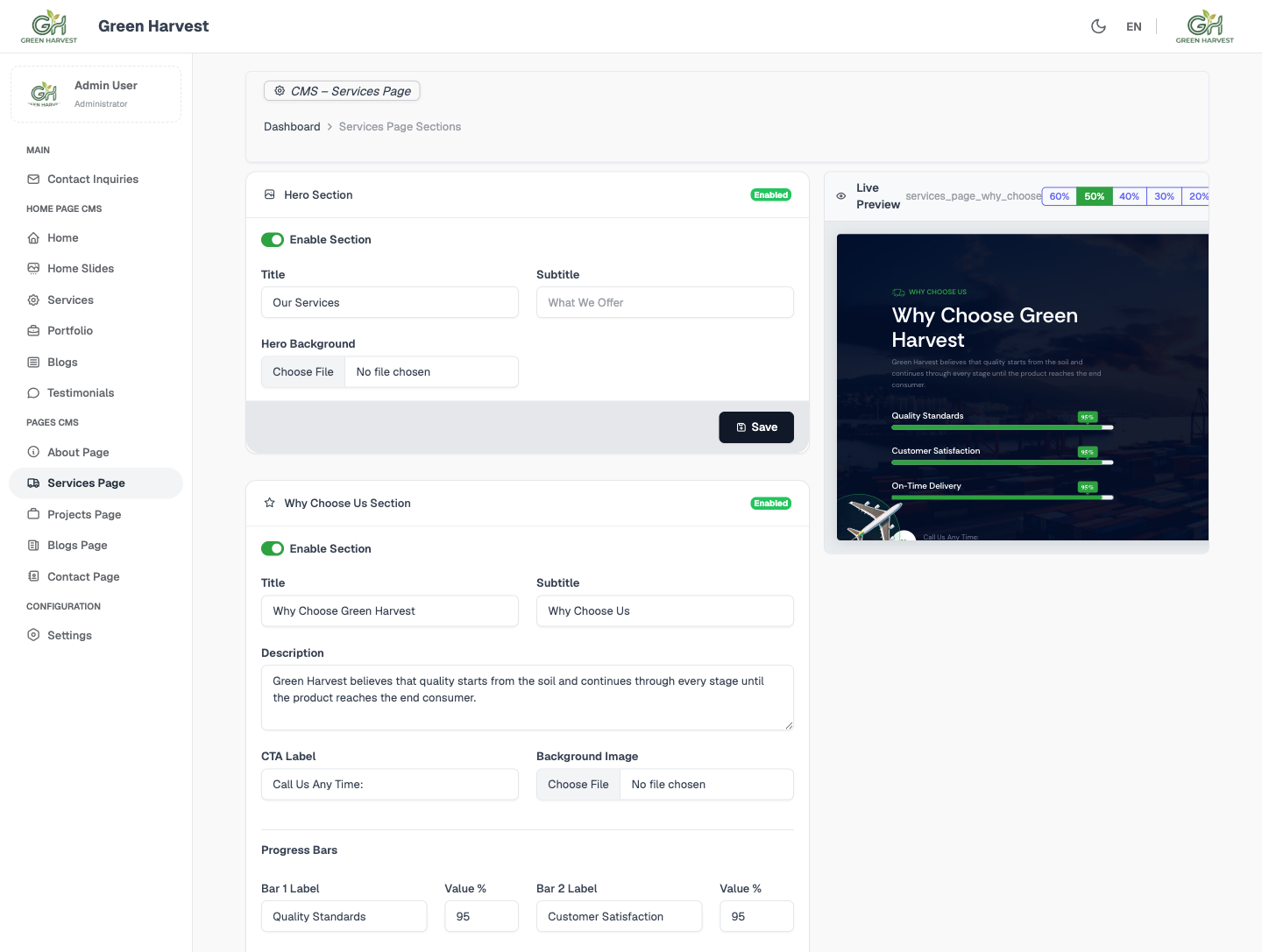 Services Page CMS