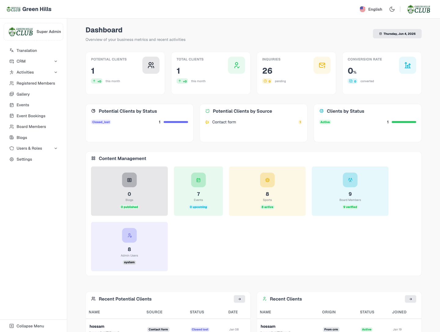 Admin Operations Dashboard