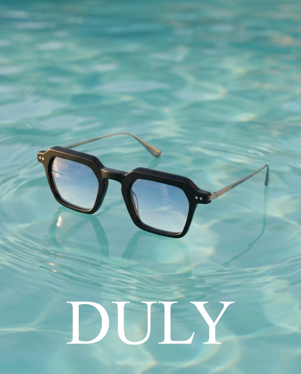 DULY square frame floating over pool water