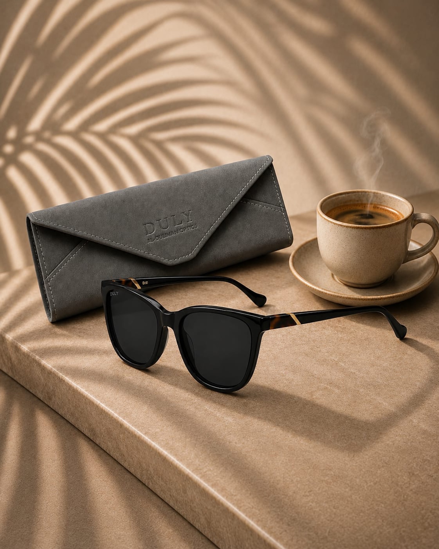 DULY black frame with case and coffee